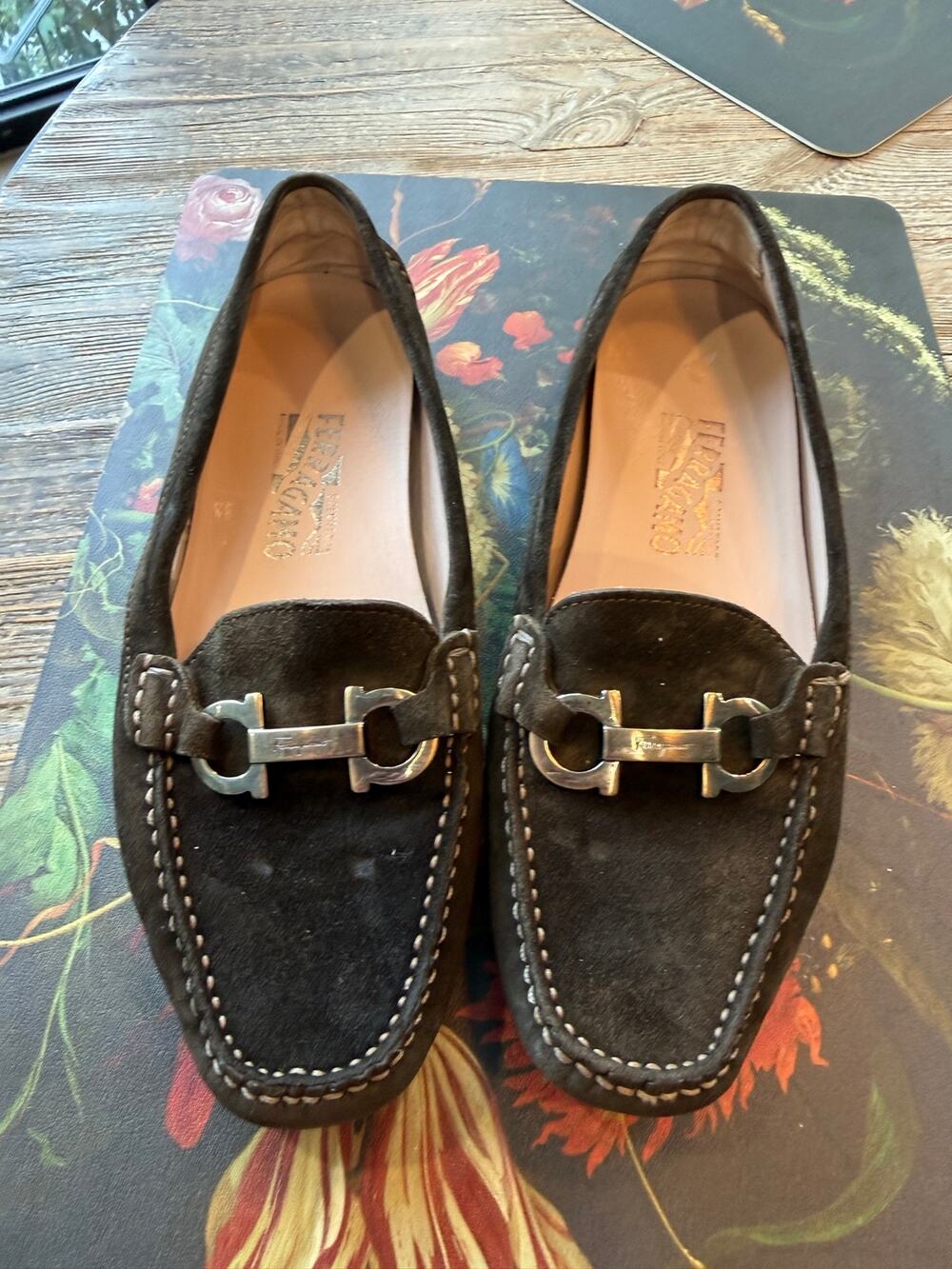Ferragamo Horsebit Suede Driving Loafers Brown 8.5 Women
